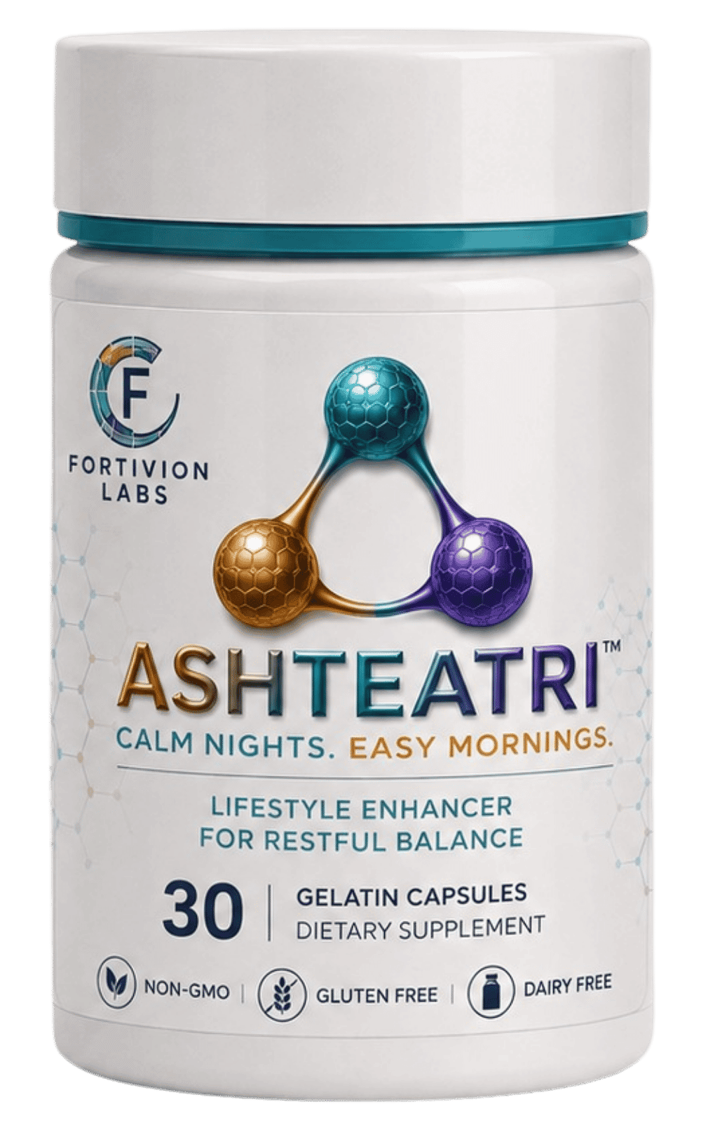 ASHTEATRI™ health supplement for night sleep and recovery bottle front