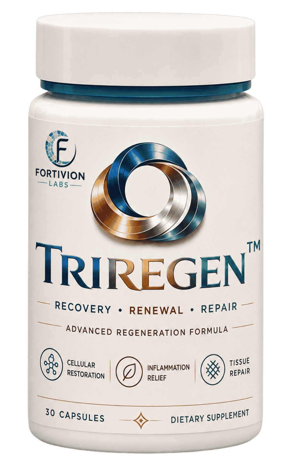 TRIREGEN™ supplement to support recovery by Fortivion Labs bottle-front.